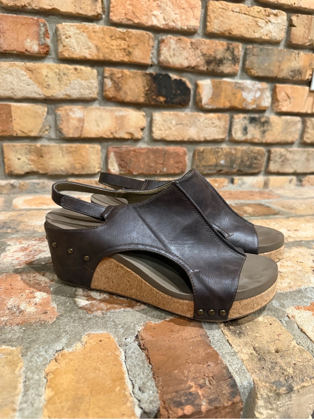 Corky’s Brown Leather Slingback Wedge Sandals Sz 11